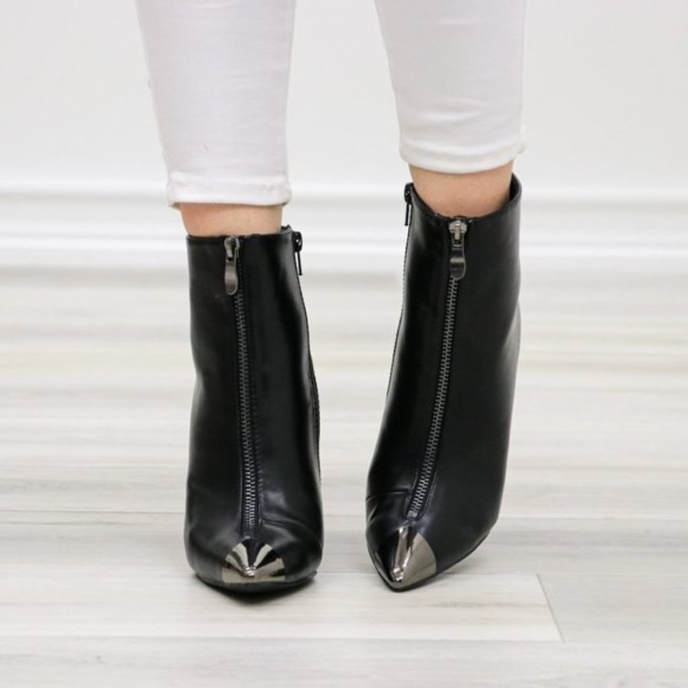 Pointy Toe Ankle Black Boots Faux Leather - Picture 4 of 14